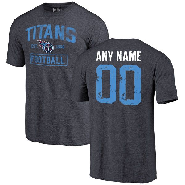 Men Navy Tennessee Titans Distressed Custom Name and Number Tri-Blend Custom NFL T-Shirt